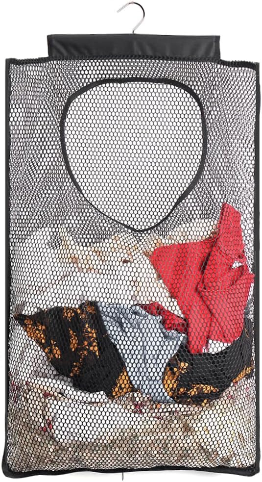 ALYER Breathable Mesh Laundry Hamper,Foldable Hanging Closet Storage Basket,Portable Space Saving Dirty Clothes Bag (Black) - NestledHome
