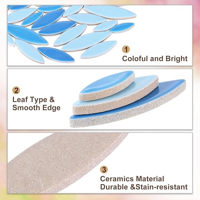 uxcell Ceramic Mosaic Tile, About 200g Teardrop Leaf Tile Mosaic Block for Handicrafts Artwork, Blue/Sky Blue