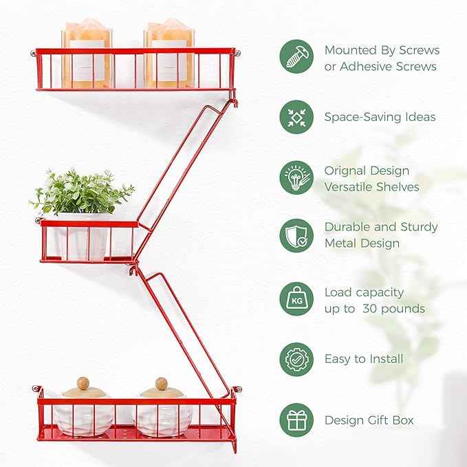 Fire Escape Shelf Red, Urban City Wall Art Decorative Action Figure Metal Display with Mini Ladder Shelf for Home Decor, Red 2.5 Tier