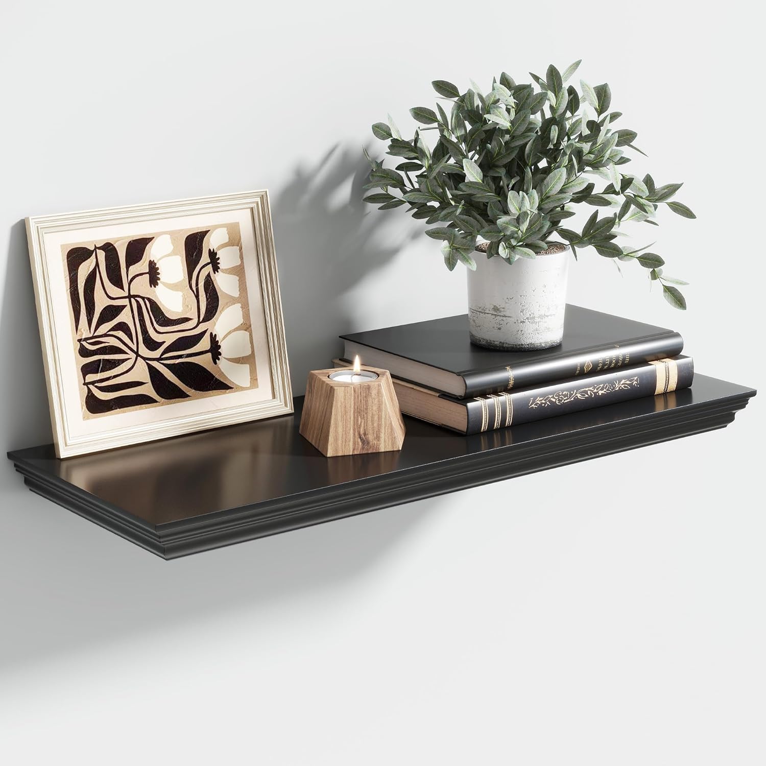 Floating Shelves for Wall, 24 Inch Long Wall Mounted Black Hanging Shelf for Kitchen, Living Room, Office, Bedroom, Bathroom, Retro Vintage Wood Bookshelf for House Decor - NestledHome