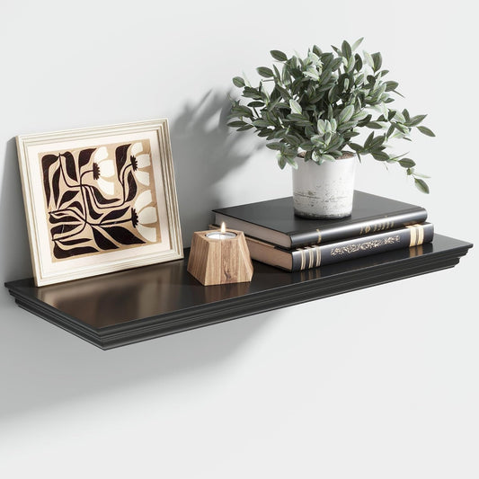 Floating Shelves for Wall, 24 Inch Long Wall Mounted Black Hanging Shelf for Kitchen, Living Room, Office, Bedroom, Bathroom, Retro Vintage Wood Bookshelf for House Decor - NestledHome