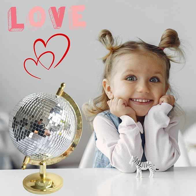 Disco Ball Globe Home Decor Statues Classic Tabletop Art Sculpture Gold Discoball Unique Western Modern Decorative Aesthetic Sculptures, 6.5" x 6" x 9",Bright Gold