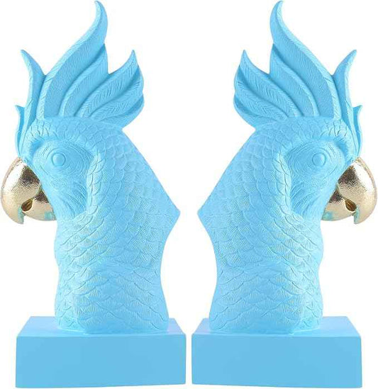 Blue Parrot Decorative Bookends,Set of 2 Cute Bird Animal Sculpture Book Ends to Hold Hevay Duty Books,Unique Resin Statues Book Stopper for Home Office Desk Bookshelf Decor