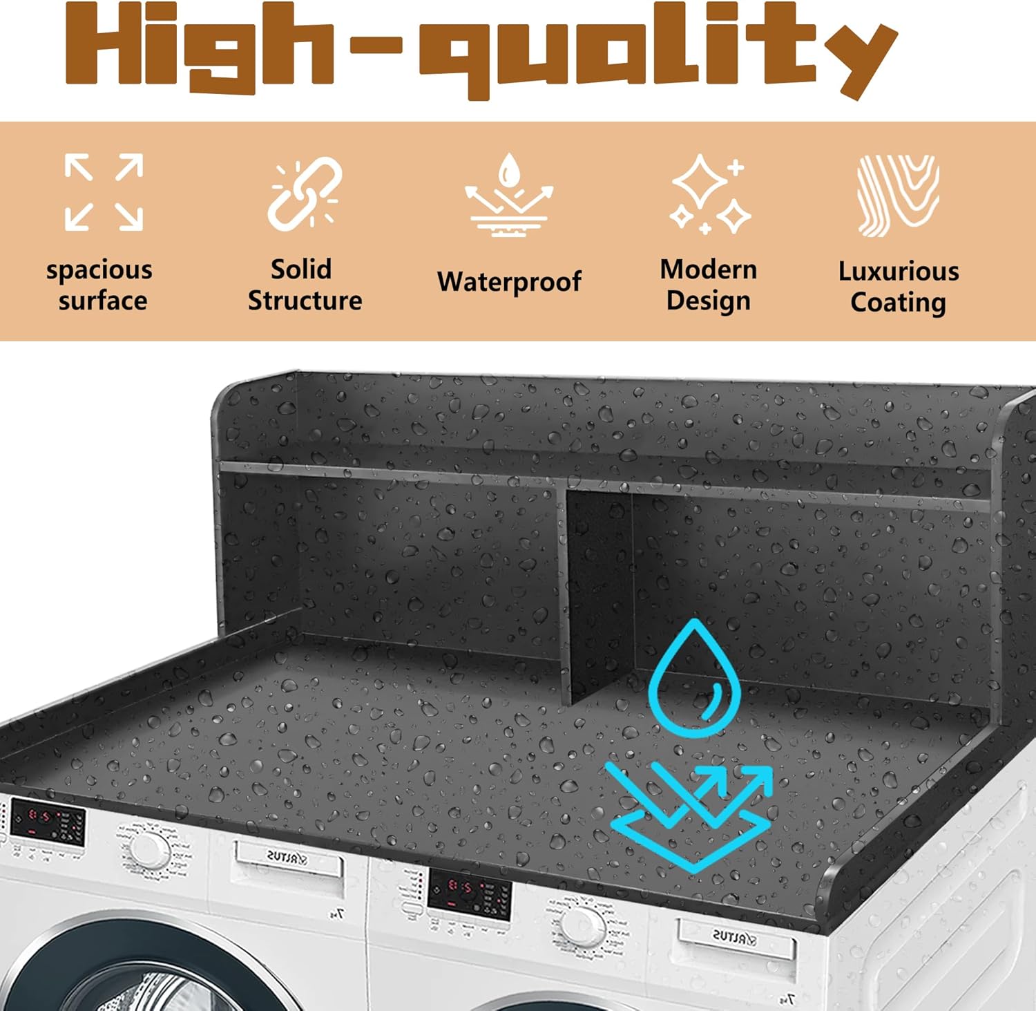 Royxen 2-Tier Washer Dryer Countertop,19.5"H Wood Washer and Dryer Topper with Storage Shelf,Laundry Countertop Over Washer Machine, Universal Fit for Laundry Room Organization (Black, 54"W X 27.5"D) - NestledHome