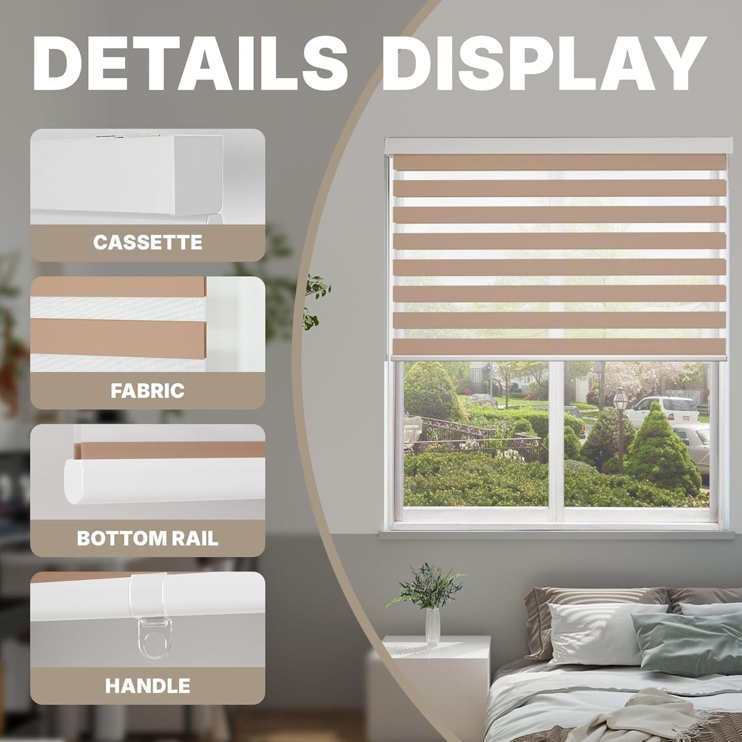 HESTIA Cordless Zebra Blinds Light Filtering Roller Shades UV Blocking Blackout Privacy Indoor Window Blind for Home Office Day and Night, Beige,41" W x 54" H
