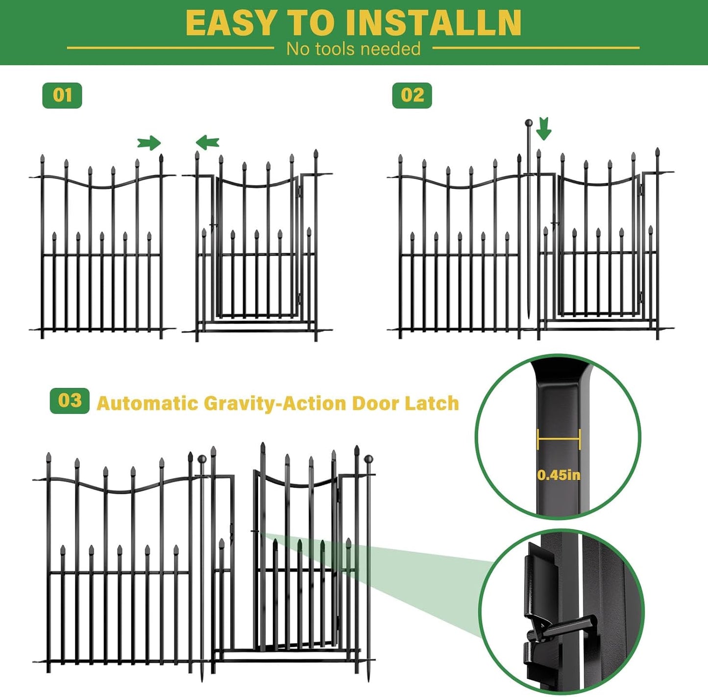10 Panels No Dig Decorative Garden Fence, 24in(H)×22ft(L) Heavy-Duty Rustproof Metal Panels, Outdoor Dog Barrier for Yard & Patio, Landscape, Border| Portable Temporary Fencing