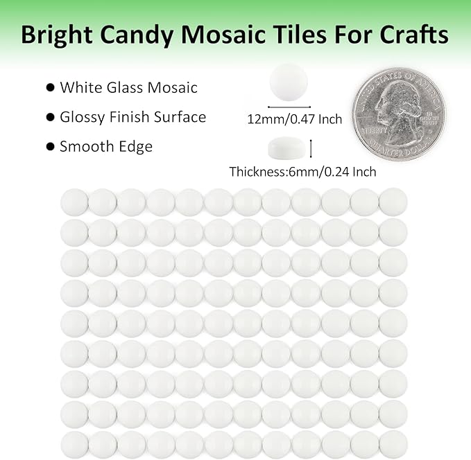 Artspac Glass Mosaic Tiles for Crafts Bulk,150g Round Mosaic Glass Pieces,White Mosaic Tiles for DIY Garden Crafts Supplies, Crafts Ornaments