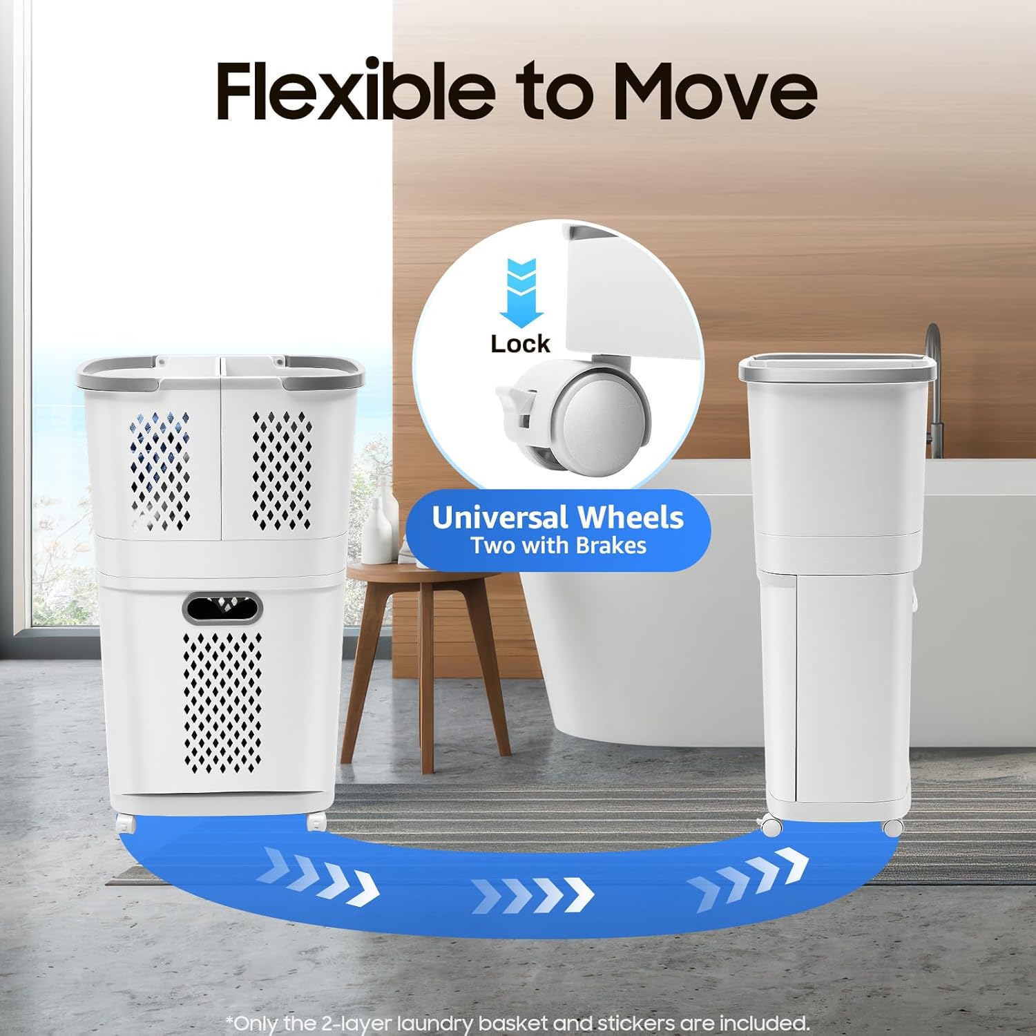 Movable Household Laundry Basket,2 Tier Laundry Hamper Basket Sorter with Wheels&Handle,Large Hand-Held Laundry Basket Clothes Storage Organizer for Bathrooms Bedrooms - NestledHome