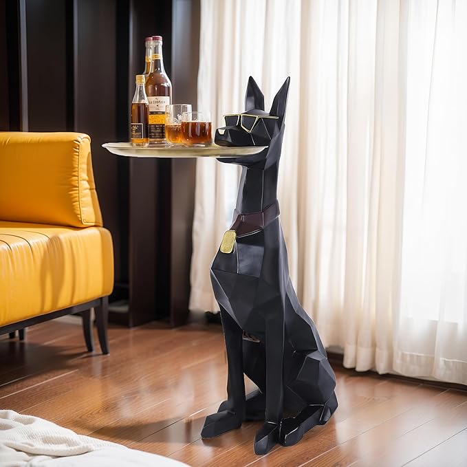 Geometric Dog Accent Table with Tray Butler Statue Animal Side Table for Modern Home Decor Dog Butler Statue with Tray Animal Accent Table for Living Room