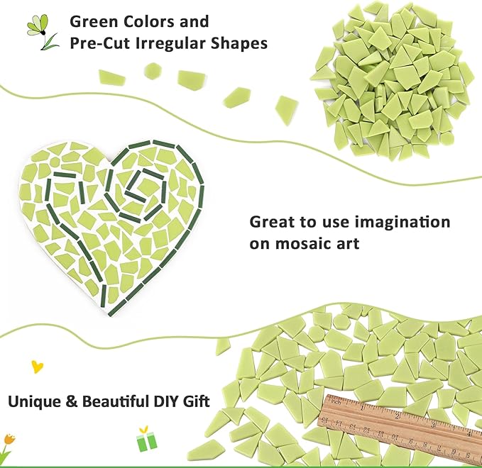 Youway Style Lemon Green Glass Mosaic Tiles for Crafts Bulk,200g Broken Glass Pieces for DIY Spring Mosaic Art Kit Decor,Garden Mosaic Supplies