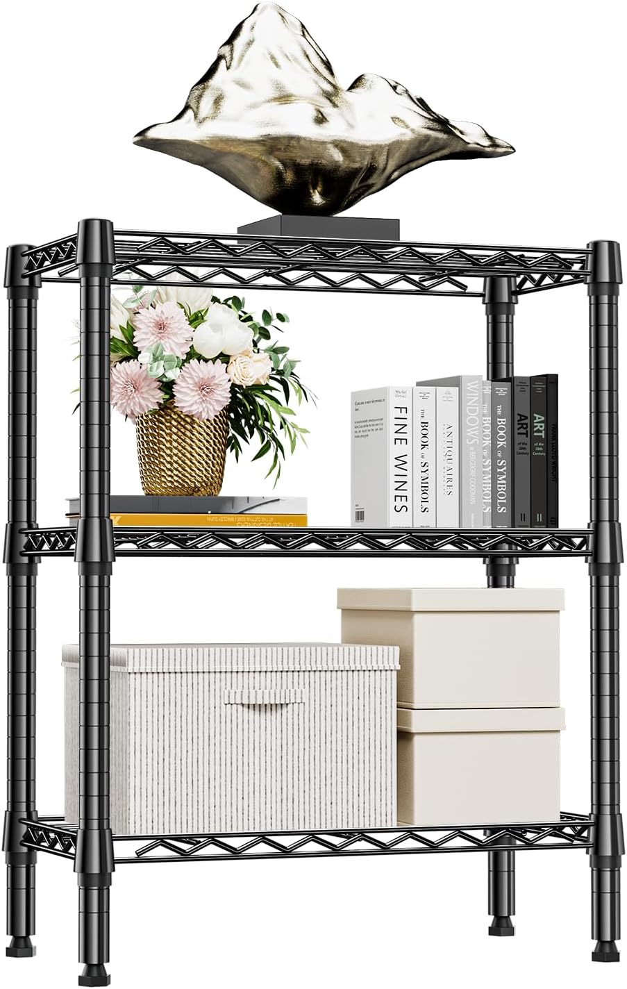 750 lbs 3 Tier Shelf Metal Storage Shelves Wire Rack Closet Organizers for Garage Kitchen Bathroom Laundry Black 11.8" D x 25.6" W x 31.5" H - NestledHome