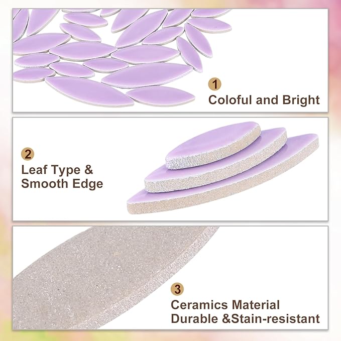uxcell Ceramic Mosaic Tile, About 200g Teardrop Leaf Tile Mosaic Block for Handicrafts Artwork, Purple