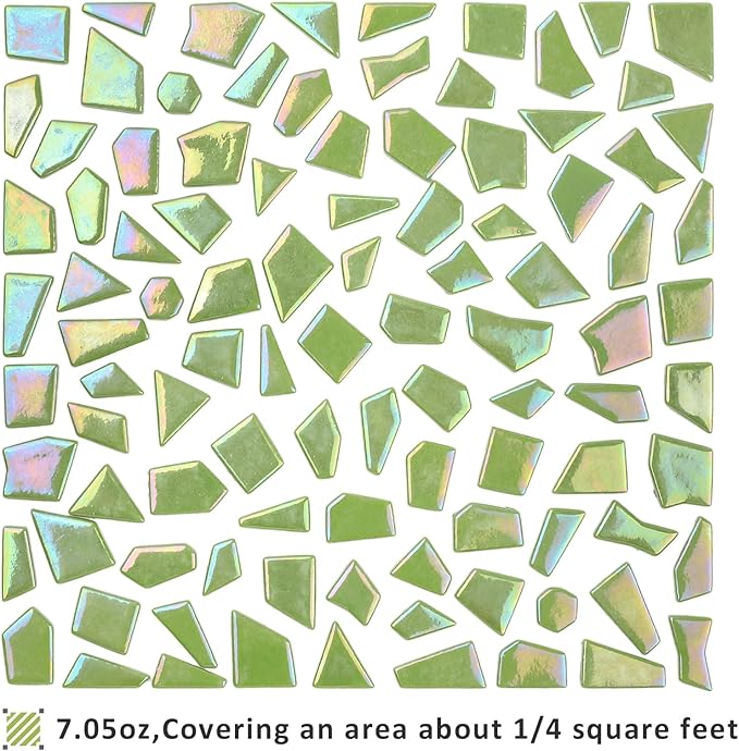 Youway Style Iridescent Glass Mosaic Tiles for Crafts Bulk,200g Green Broken Mosaic Glass Pieces for Garden Crafts Kits,DIY Mosaic Art Decor