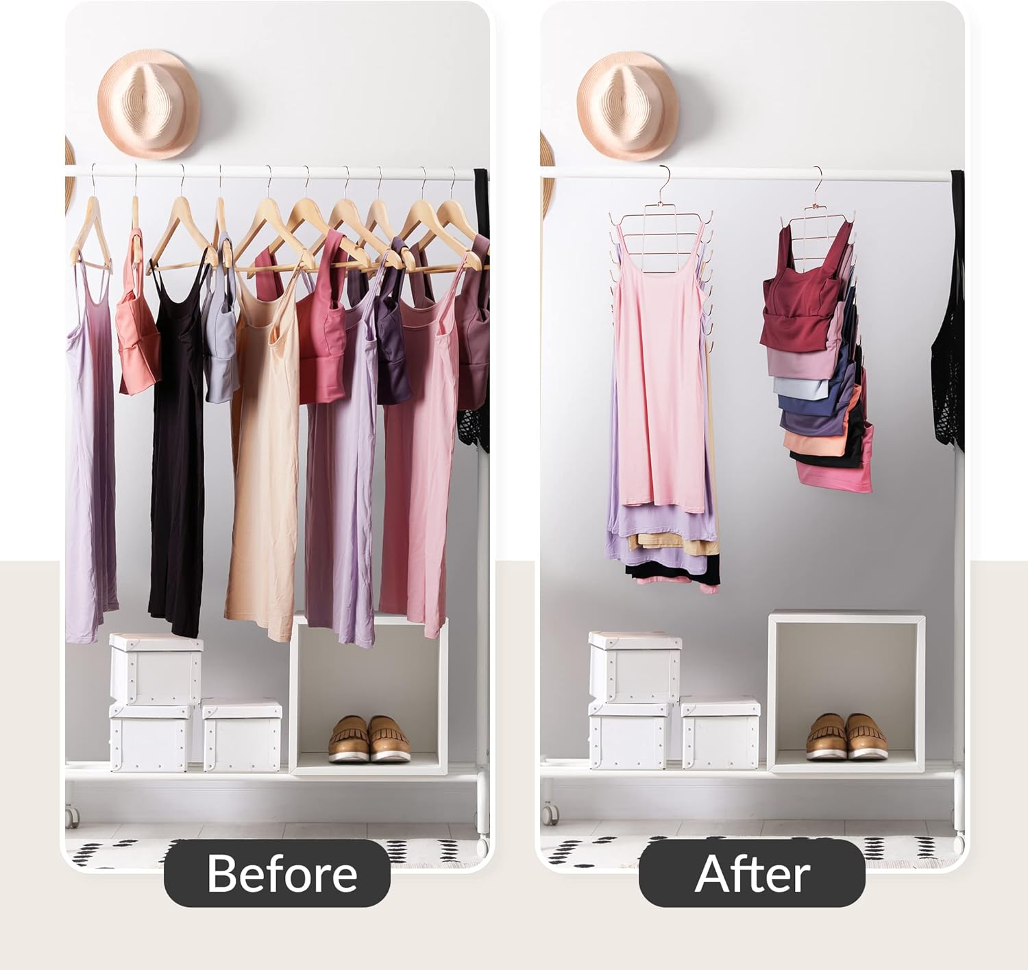 ZEDODIER Tank Top Hanger, 2 Pack Space Saving Bra Hangers, Non-Slip Hanging Sport Bras Holder, Closet Organizers and Storage for Camisoles Tank Tops Bras Ties Swimsuits Strappy Dress, Rose Gold - NestledHome