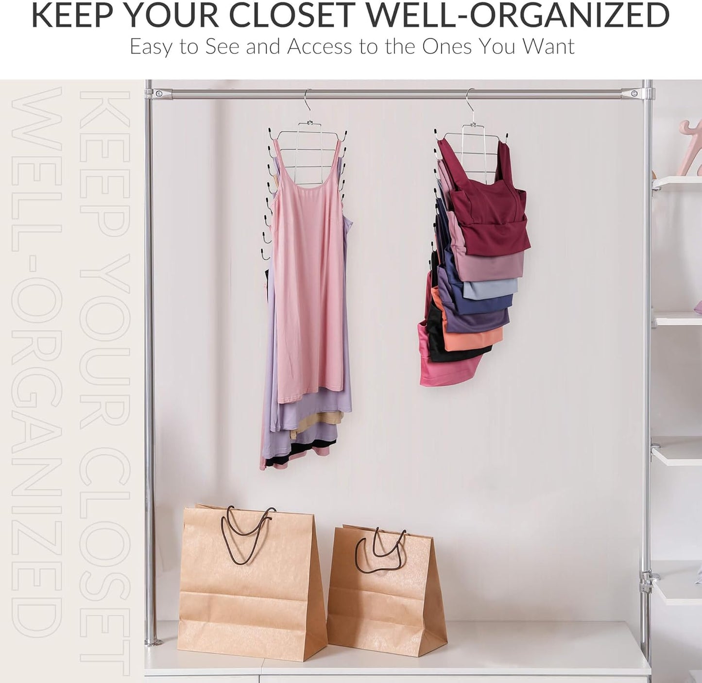 ZEDODIER 6 Pack Tank Top Hanger, Space Saving Bra Hangers, Non-Slip Hanging Sport Bras Holder, Closet Organizers and Storage for Camisoles Tank Tops Bras Ties Swimsuits Strappy Dress, Silver - NestledHome