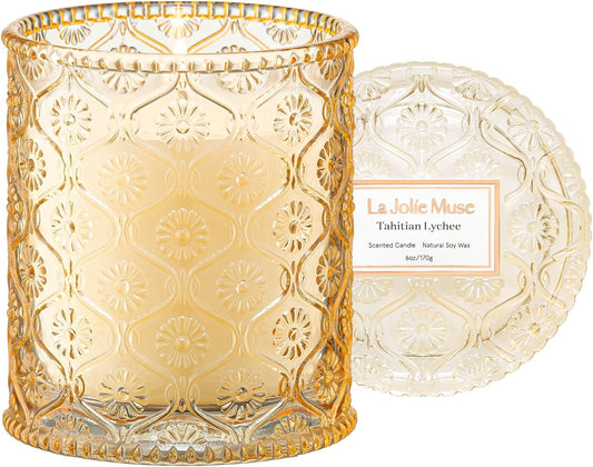 LA JOLIE MUSE Tahitian Lychee Candle - Lychee, Melon, Pineapple | 6 oz Natural Soy Wax | 40 Hours Clean Burn | Tropical Fruit Candle | Gift for Little Getaway - NestledHome