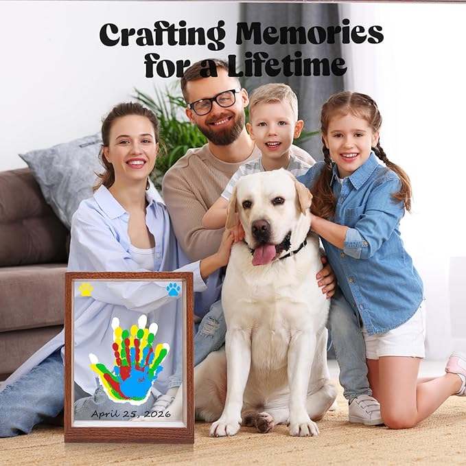Bixinyo Family Handprint Kit with Light, Baby Hand and Footprint Keepsake Wooden Frame, Family Gifts for Mom, New Parents, Mother's Day, Adoption Gifts, 5 Non-Toxic Paints (Light, Maroon)