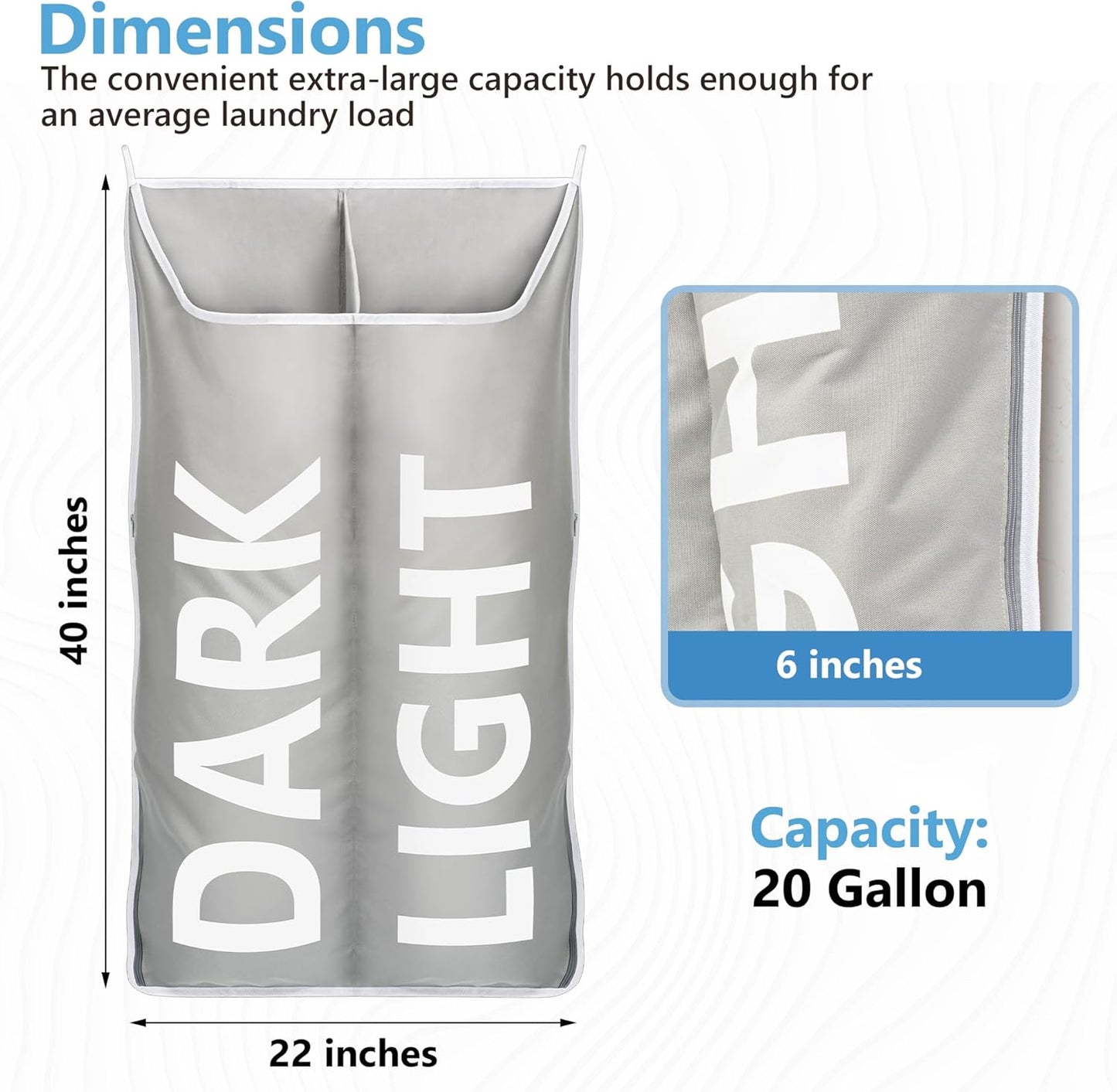 Hanging Laundry Hamper Bag XL 40x22", Space Saving over the Door Storage Bags, Behind the Door Hampers for Dirty Clothes & Wall Mounted Basket for Bathroom, Organizer for Small Room Spaces RV - NestledHome