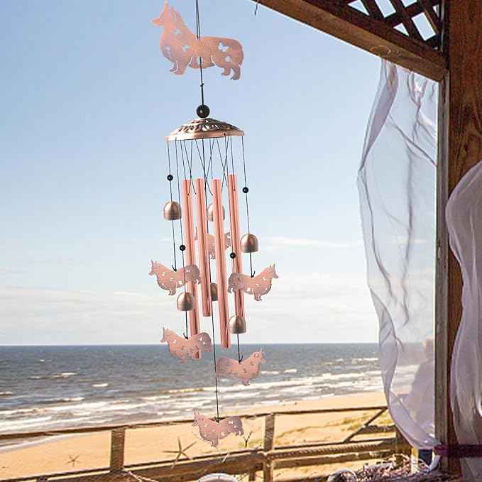 Handcrafted Dachshund Wind Chimes -Dog Gift for Women,Unique Outdoor Musical Decor for Garden,Patio & Nursery, Memorial Day Gifts for Mom/Wife/Daughter, Whimsical Yard Decorations with Soothing Tones
