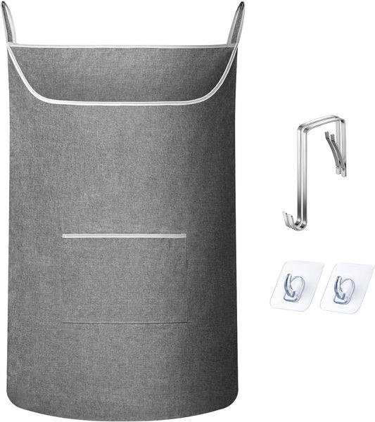 X-Large Hanging Laundry Hamper Bag, Door Hanging Hamper with Front Pocket Dirty Clothes Hanging Laundry Bag Large Size 35X22 inch Door Laundry Basket (Grey) - NestledHome