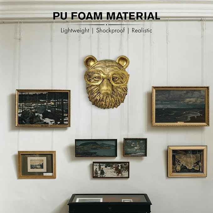 montresor Animal Head Wall Art Sculpture Gold Bear Vintage 3D Wall Decor Art for Whimsigoth Home Wall Decor Lightweight Material Accent Wall Hanging Room Decor for Maximalist Decor (Bear)