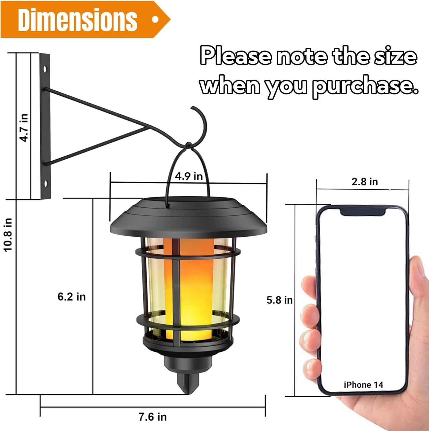 Dynaming 4 Pack Solar Flame Wall Lanterns Outdoor, Solar Powered Wall Mounted Sconce Lights, Flickering Flame LED Light Auto On/Off Hanging Lights, Waterproof for Garage Stair Patio Porch Yard