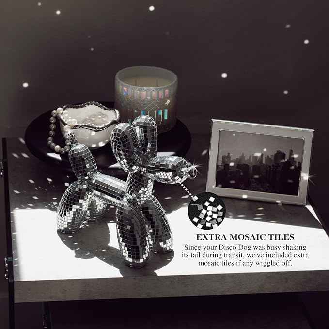 Disco Dog, Maximalist Balloon Dog Statue for Dog Mom & Dog Dad, Aesthetic Disco Ball Decor, Preppy Apartment Home Decor, Cute Room Decor & Gifts for Dog Lovers