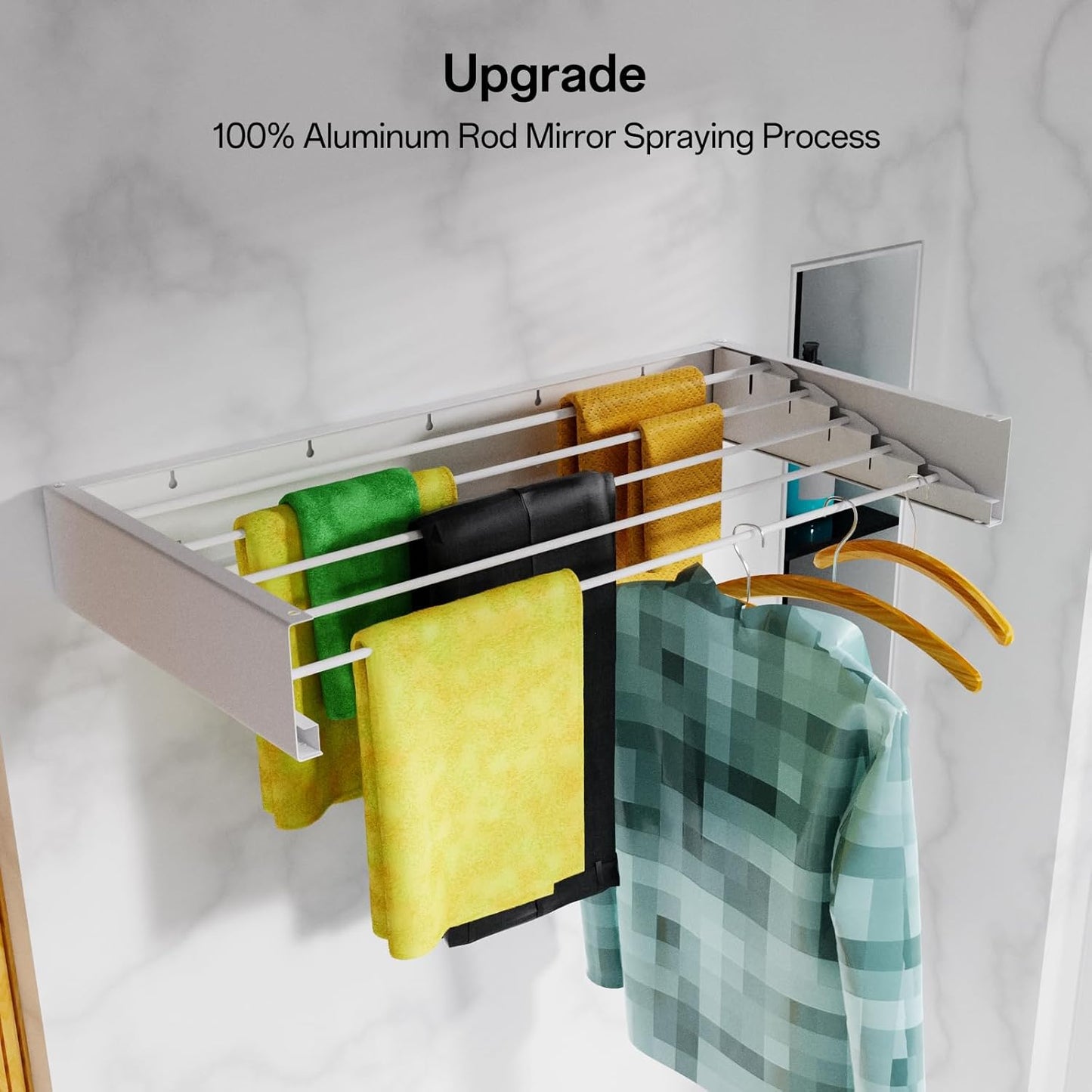 Wall Mounted Drying Rack for Laundry 31.5'', Folding Drying Rack Clothing Wall Mount with 5 Rods, Space Saving for Indoor Outdoor Bathroom Balcony (White 31.5") - NestledHome