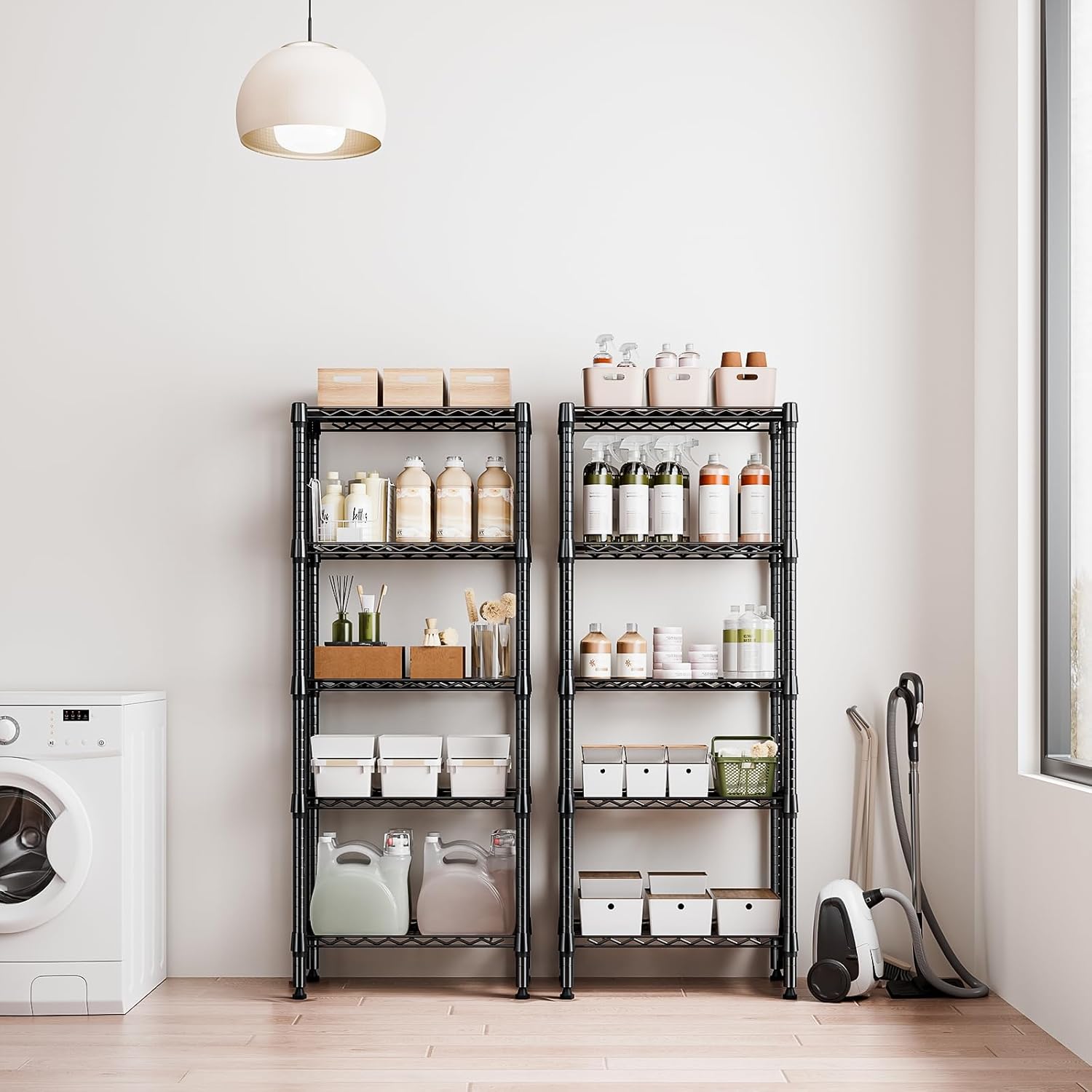 1250 lbs 5 Tier Shelf Metal Storage Shelves Wire Rack Closet Organizers for Garage Kitchen Bathroom Laundry Black 11.8" D x 23.6" W x 59.5" H - NestledHome