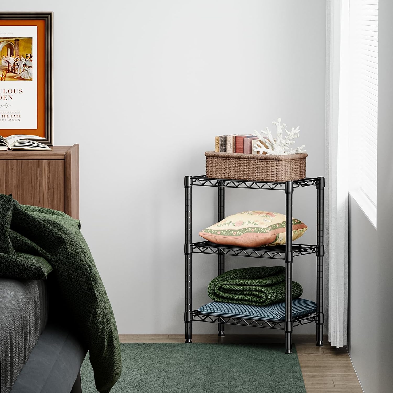 750 lbs 3 Tier Shelf Metal Storage Shelves Wire Rack Closet Organizers with PP Board for Garage Kitchen Bathroom Laundry Black 11.8" D x 21.7" W x 28.6" H - NestledHome