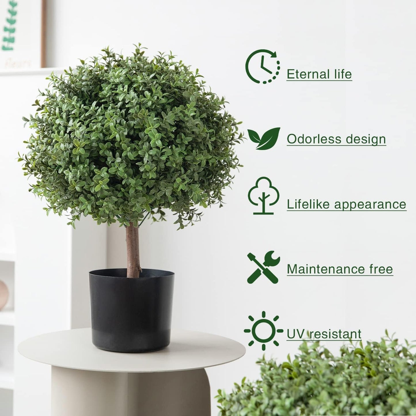 2 Pack 24.5inch Artificial Topiary Ball Plants, Faux Boxwood Ball in Pot, Fake Outdoor Plant for Front Door Decor, Home Decor, Garden, Wedding Decor