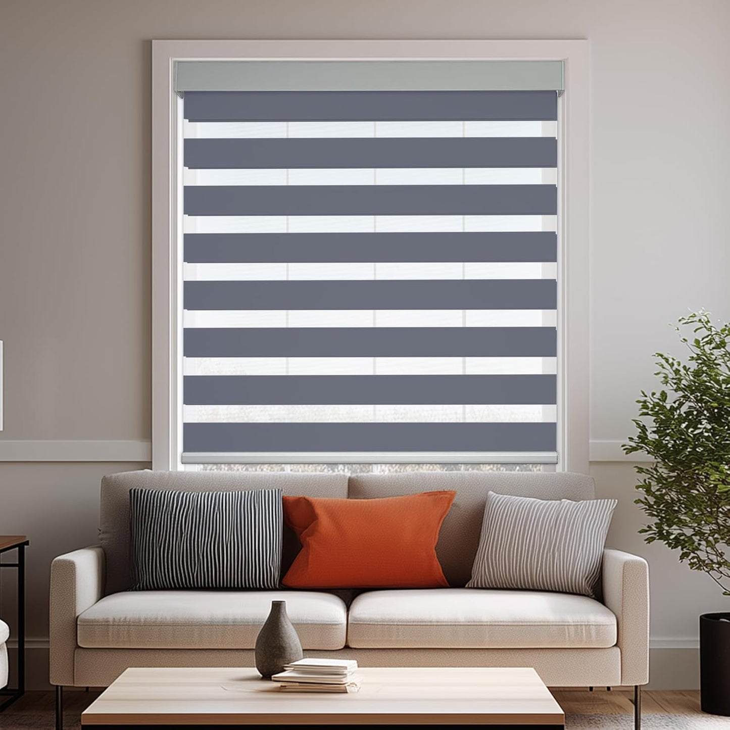 HESTIA Cordless Zebra Blinds Light Filtering Roller Shades UV Blocking Blackout Privacy Indoor Window Blind for Home Office Day and Night, Blue Grey,43" W x 60" H