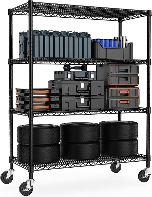 Industrial Metal 4 Tier Shelving for Garage, Pantry, Warehouse, Basement Utility Room, Storage Rack Metal Shelving Unit, Shelf Organizer, Black 23.6" D x 53.2" W x 73.6" H - NestledHome