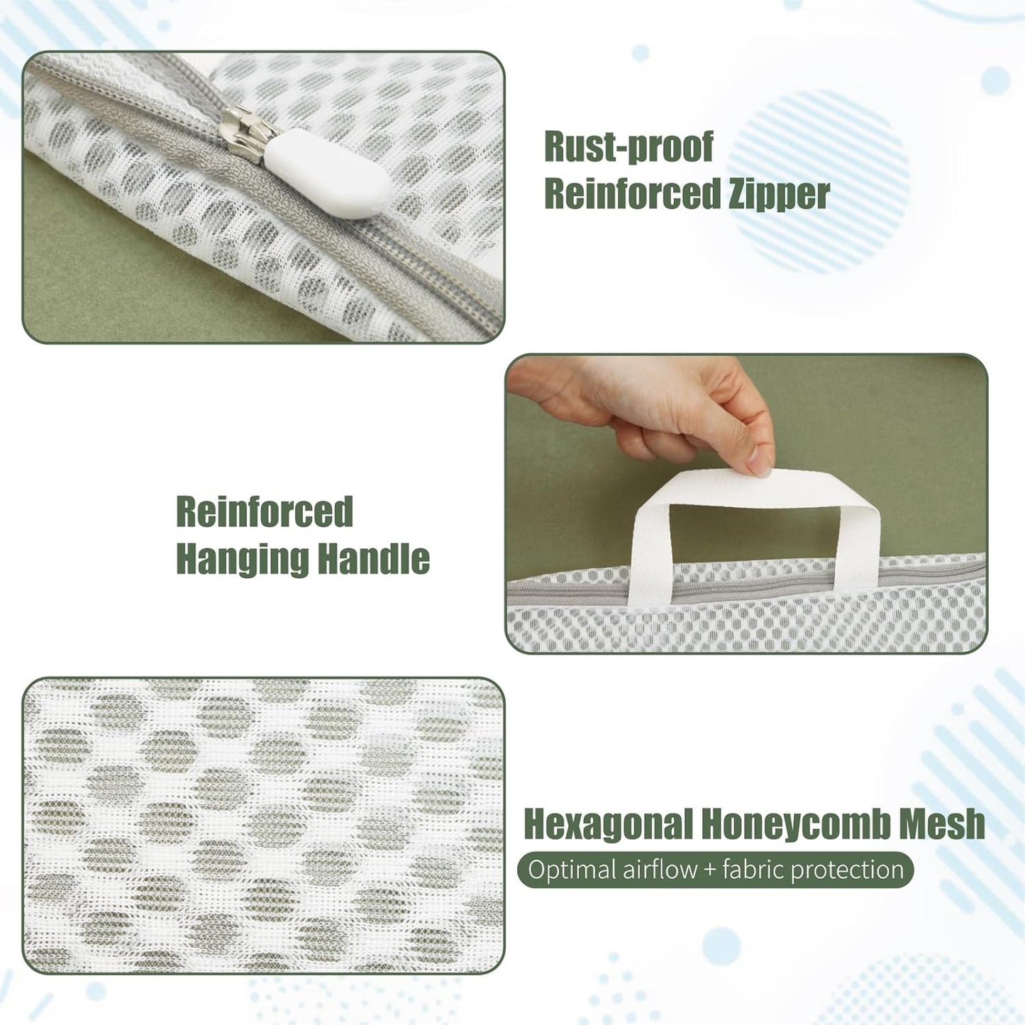 GWT 4Pcs 3D Mesh Laundry Bags with Hanging Handles (S/M/L/XL) - Durable Zippered Wash Bags for Delicates, Shoes & Bulk Clothes - Space-Saving Foldable Design - NestledHome