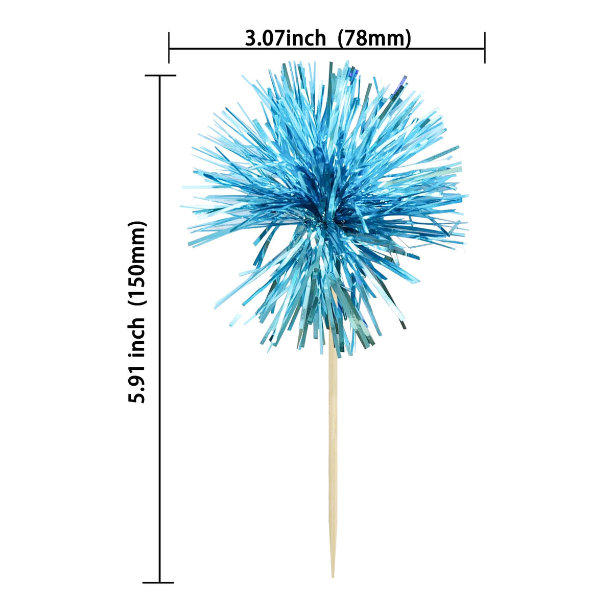 30Pcs Foil Firework Cupcake Toppers Sparkle Tinsel Cupcake Picks Happy Birthday Cake Toppers Drink Stirrers Cocktail Food Toothpicks for Baby Shower Birthday Party Supplies Lake Blue (30 Count)