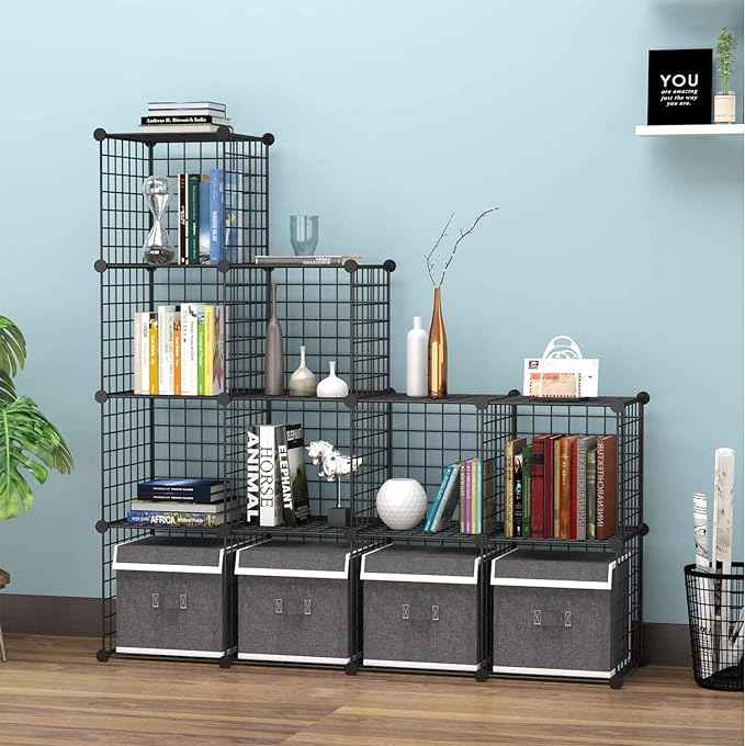 C&AHOME Wire Cube Storage, 12-Cube Storage Organizer Metal, C Grids Storage Bins Shelving, Modular Bookshelf Shelf, Closet Cabinet Ideal for Bedroom, Office 36.6”L x 12.4”W 48.4”H Black