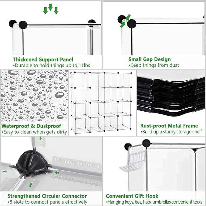 C&AHOME Cube Storage Organizer, 16-Cube Shelves Units, Plastic Storage Cubes, DIY Closet Organizer, Modular Closet Storage Shelves Ideal for Home, 48.4" L × 12.4" W × 48.4" H Transparent SUM3016W