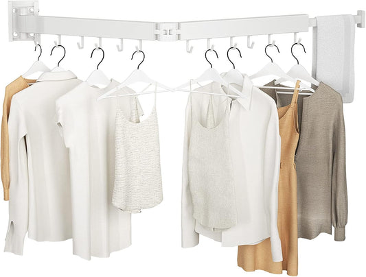 Foldable Clothes Drying Rack, 2 Fold Laundry Drying Rack Wall Mount, [No Drilling] Folding & Durable Space Saver for Laundry, Balcony, Bathroom, Patio, Dormitory, Apartment-White - NestledHome