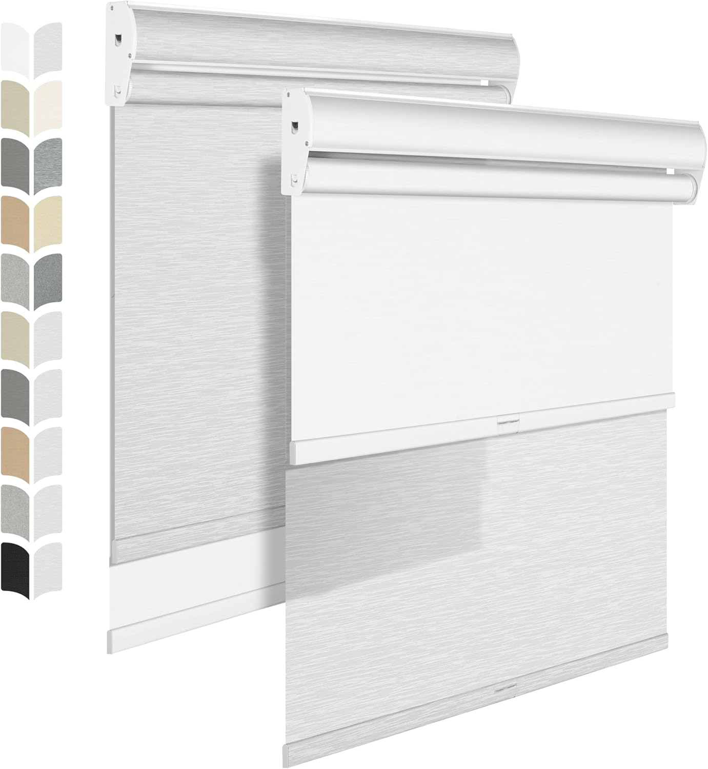 BERISSA Cordless Dual Roller Shades with Cassette Valance,Double Window Shades Blackout and Light Filtering Shades,Day and Night Roller Shades for Home Office Door.Striped Jacquard White.28 W x 48" H