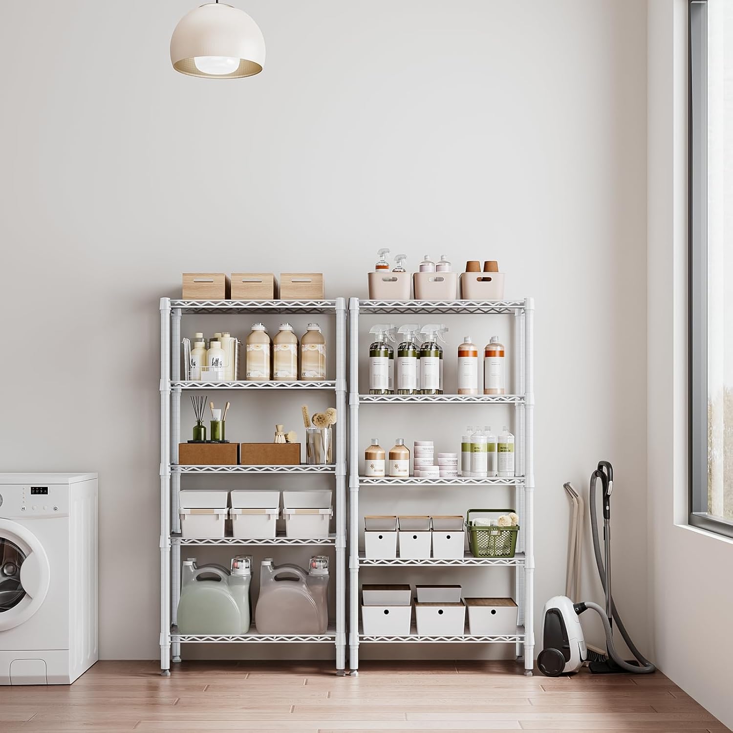 1250 lbs 5 Tier Shelf Metal Storage Shelves Wire Rack Closet Organizers for Garage Kitchen Bathroom Laundry White 11.8" D x 29.5" W x 59.5" H - NestledHome