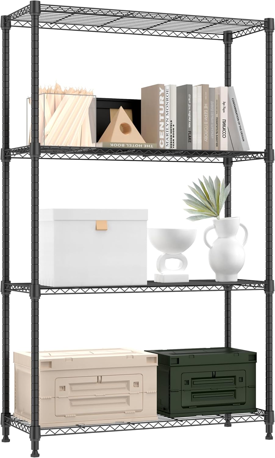 1000 lbs 4 Tier Shelf Metal Storage Shelves Shelving Wire Rack Heavy Duty Closet Organizers for Garage Kitchen Bathroom Laundry Black 13.8" D x 35.4" W x 59.5" H - NestledHome