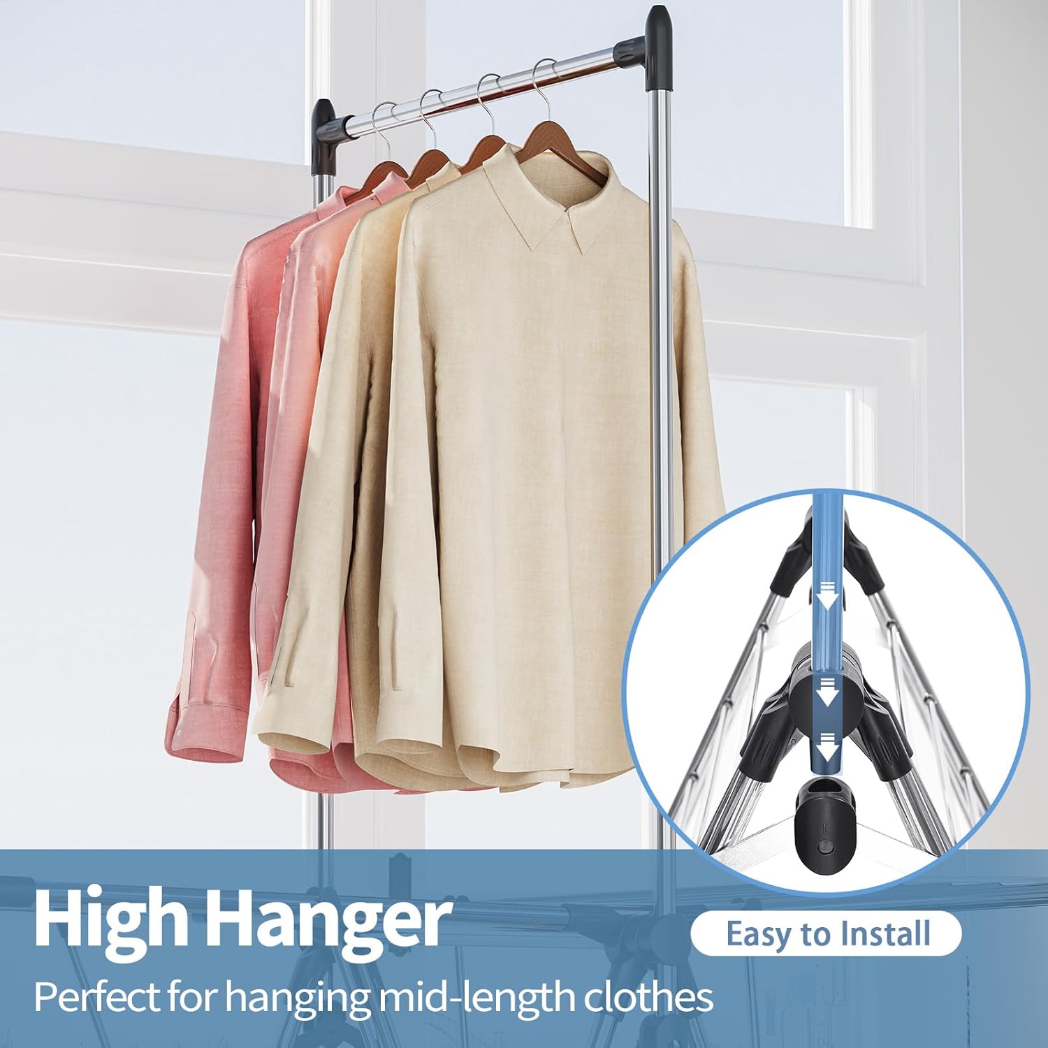 APEXCHASER Clothes Drying Rack with High Hanger, Foldable 3-Level Drying Racks with Shoe Rack, Crossbar and Vertical Rod Laundry Stand with Adjustable Wings Silver - NestledHome