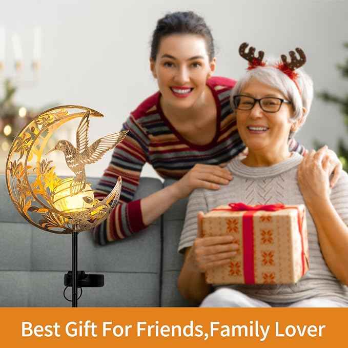 Solar Hummingbird Garden Gifts for mom/Grandma/Women,Lights Outdoor Decor - Moon & Bird SolaGardenLights Waterproof, Auto On/Off Pathway Lighting for Yard/Lawn/Patio,Thanksgiving Day
