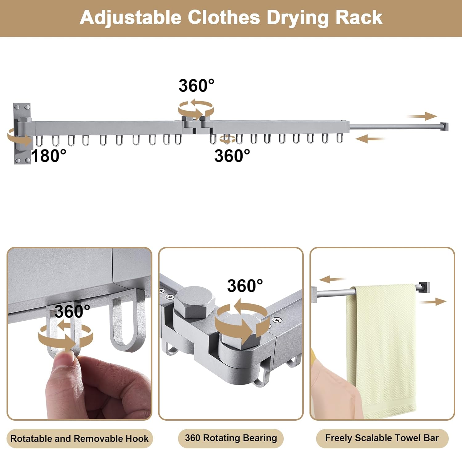 Bakala Clothes Drying Rack, Laundry Drying Rack Foldable, Heavy-Duty Space Saving Hangers, Wall Mounted Clothing Racks for Laundry Room Organization, Folding, Retractable 64" Clothes Dryer (Silver) - NestledHome
