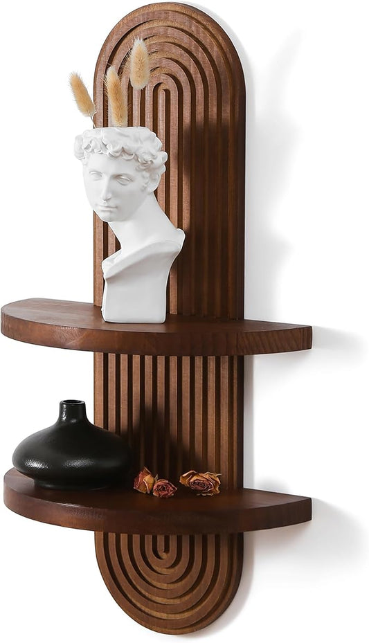 Modern Wall Shelf with Arched Wood Design Mid-Century Double Floating Rainbow Shelves for Indoor Decoration Holding Planter Ornaments, 22 x 11.6 Inch (Walnut)
