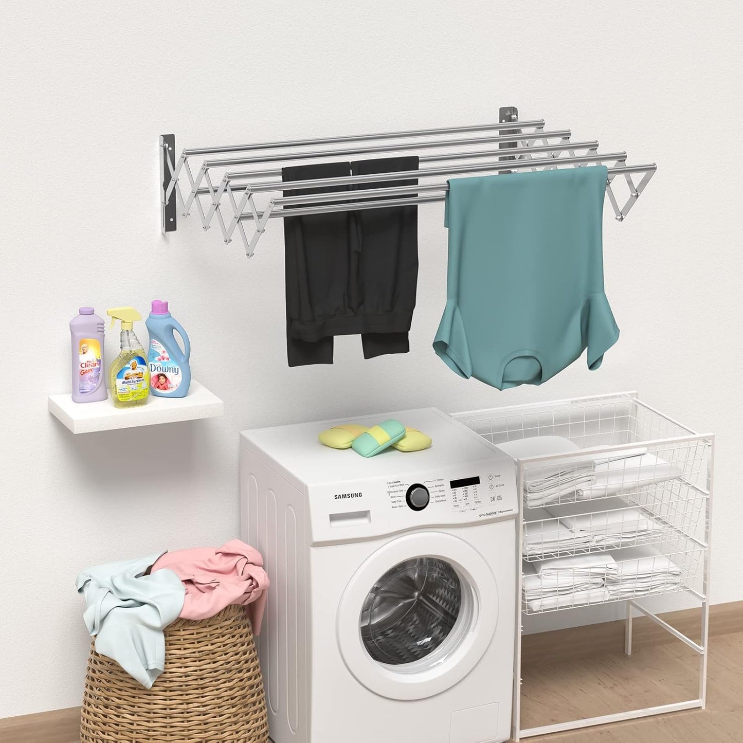 Guevara Wall Mounted Clothes Drying Rack,Stainless Steel Foldable Drying Rack for Laundry Room/Bathroom Tower，Easy to Install 31-inch Rod, 120 lbs Large Capacity- Indoor and Outdoor Use - NestledHome