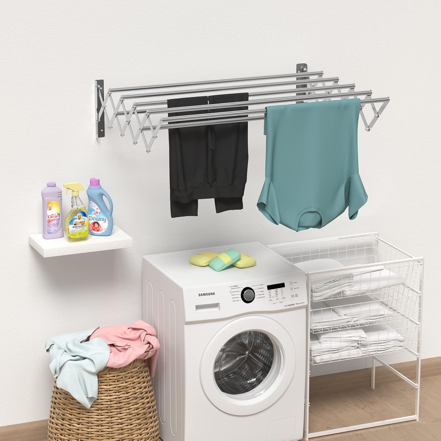 Guevara Wall Mounted Clothes Drying Rack,Stainless Steel Foldable Drying Rack for Laundry Room/Bathroom Tower，Easy to Install 31-inch Rod, 120 lbs Large Capacity- Indoor and Outdoor Use - NestledHome