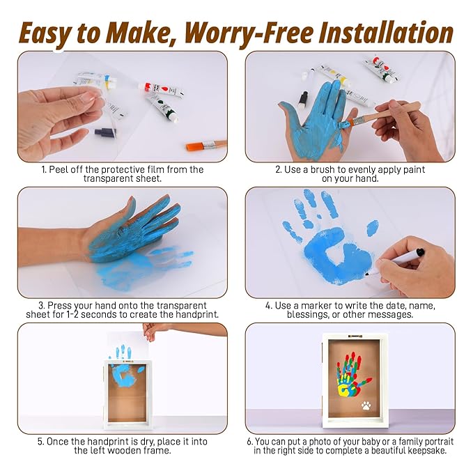 Sortnic Family Handprint Kit with Light, 5 Non-Toxic Paints, Hand Prints Ornament Keepsake Frame for 4, DIY Craft Gift for New Parents & Mom & Baby, Grandparents, Mother's Day, Father's Day