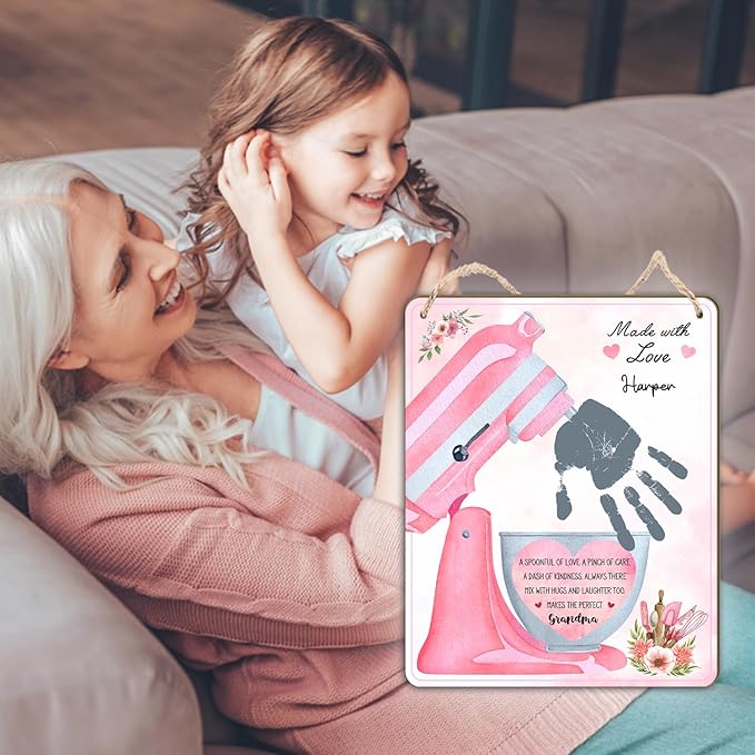 DIY Mothers Day Handprint Baking Mixer Craft Shape Hanging Sign for Grandma Baking, Baby First Mothers Day Handprint Keepsake for Grandma Nana Chef Bakers Cooking Bake Crafts from Kid Hand Print Gifts
