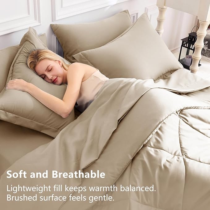 CozyLux King Size Comforter Set Taupe - 7 Pieces Bed in a Bag King, Luxury Soft Bed Set for All Seasons, Bedding Set with Down Alternative Comforter, Sheets, Pillowcases & Shams